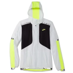 BROOKS Carbonite Mens Wind Resistant & Water Resistant Running Jacket Icy Grey/Black/Nightlife