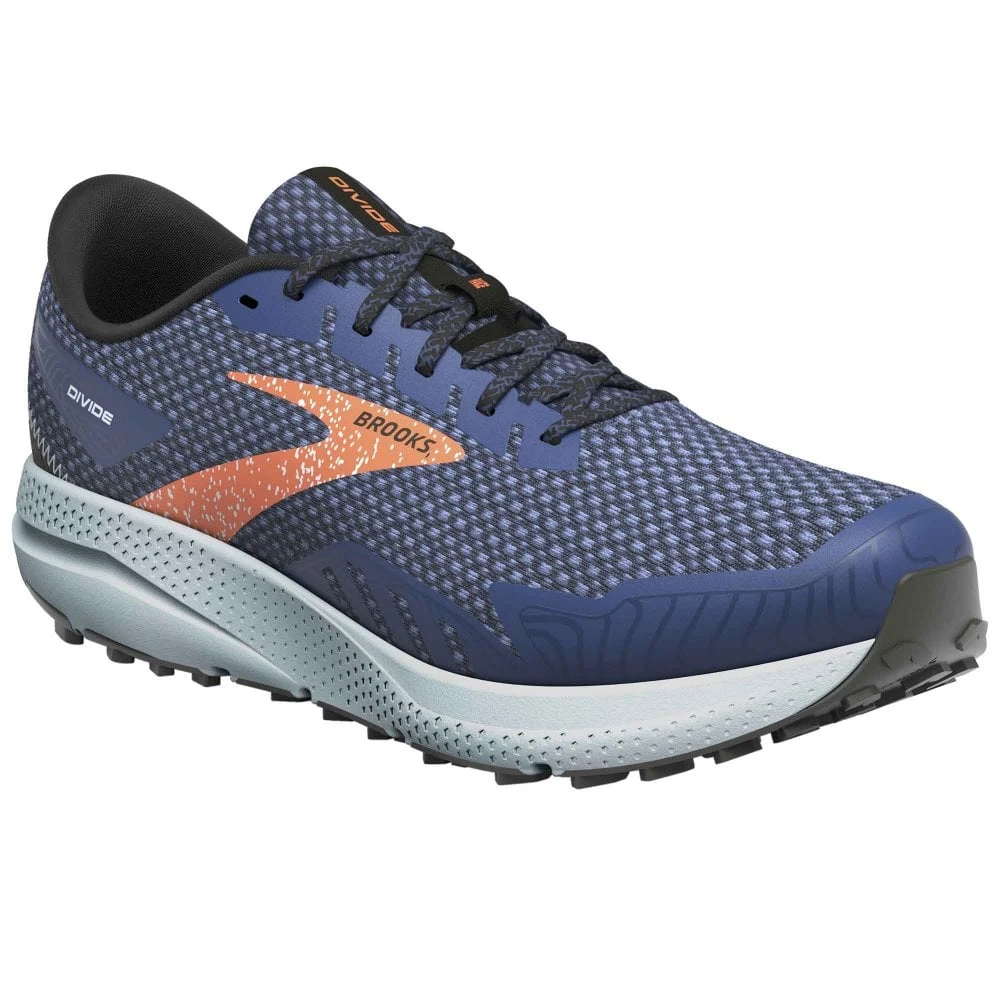 BROOKS Divide 4 Mens Trail Running Shoes Blue/Navy/Firecracker 1 BROOKS Divide 4 Mens Trail Running Shoes Blue/Navy/Firecracker