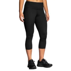 BROOKS Greenlight Capri Womens Cropped Running Tights Black Hat/Jacquard