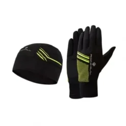 RONHILL Running Beanie And Glove Set Black/Fluo Yellow