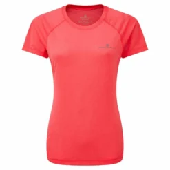 RONHILL Tech Short Sleeved Womens Running T-Shirt Hot Pink Marl/Pewter