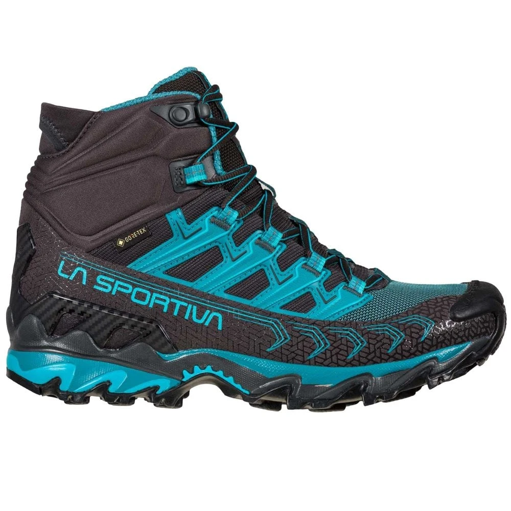 La Sportiva Ultra Raptor II Mid GTX Wide Womens Hiking Boots Carbon/Topaz 1 La Sportiva Ultra Raptor II Mid GTX Wide Womens Hiking Boots Carbon/Topaz