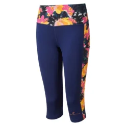 RONHILL Womens Life Capri Tights Deep Blue/Peach Feathers