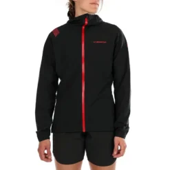 La Sportiva Womens Waterproof Running Jacket Black/Hibiscus